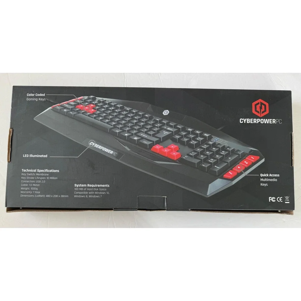 CyberPowerPC Multimedia Gaming Keyboard LED Tactile Membrane USB Black Red